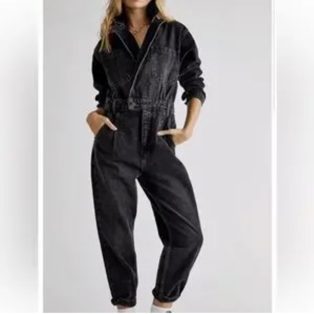 Free People We The Free Maris Denim Coverall Jean Jumpsuit Black Sz M